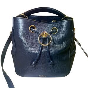 Mulberry Navy Blue Pebbled Leather Small 2way Hempstead Bucket Bag Auth Ex+